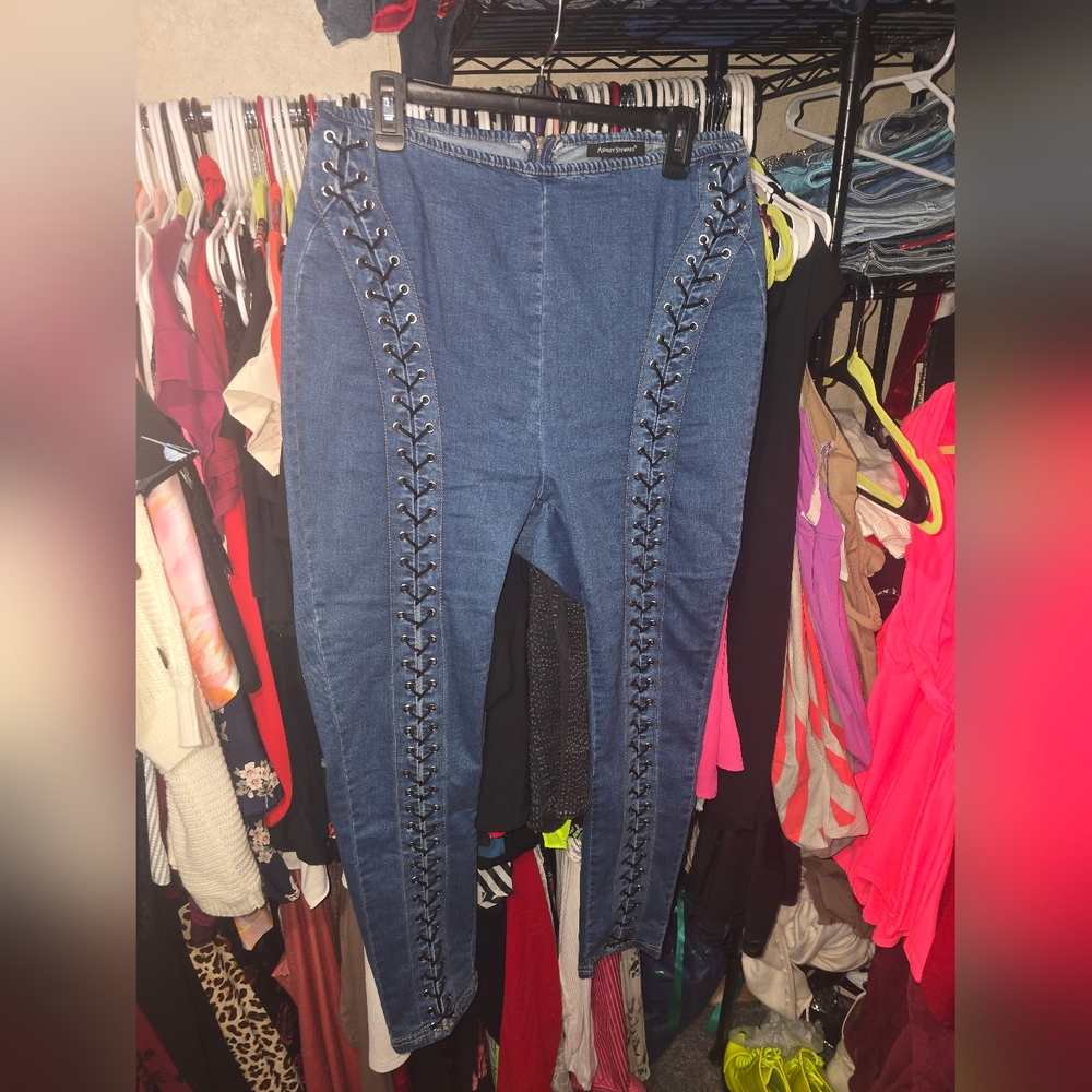 Ashley Stewart Sexy Lace Up Jeans 14 Zip Up Back